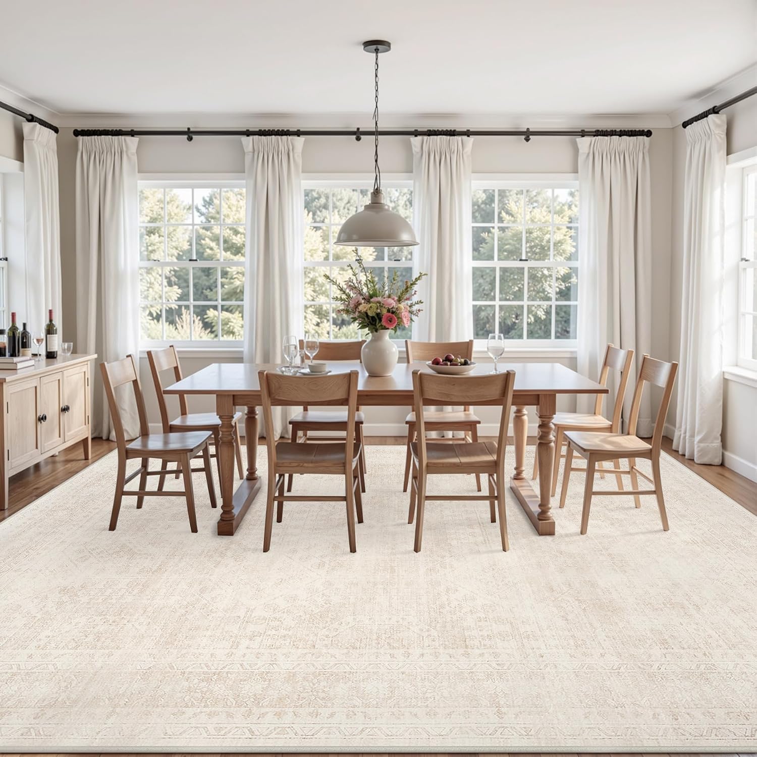 Vintage Boho Washable Beige Area Rug