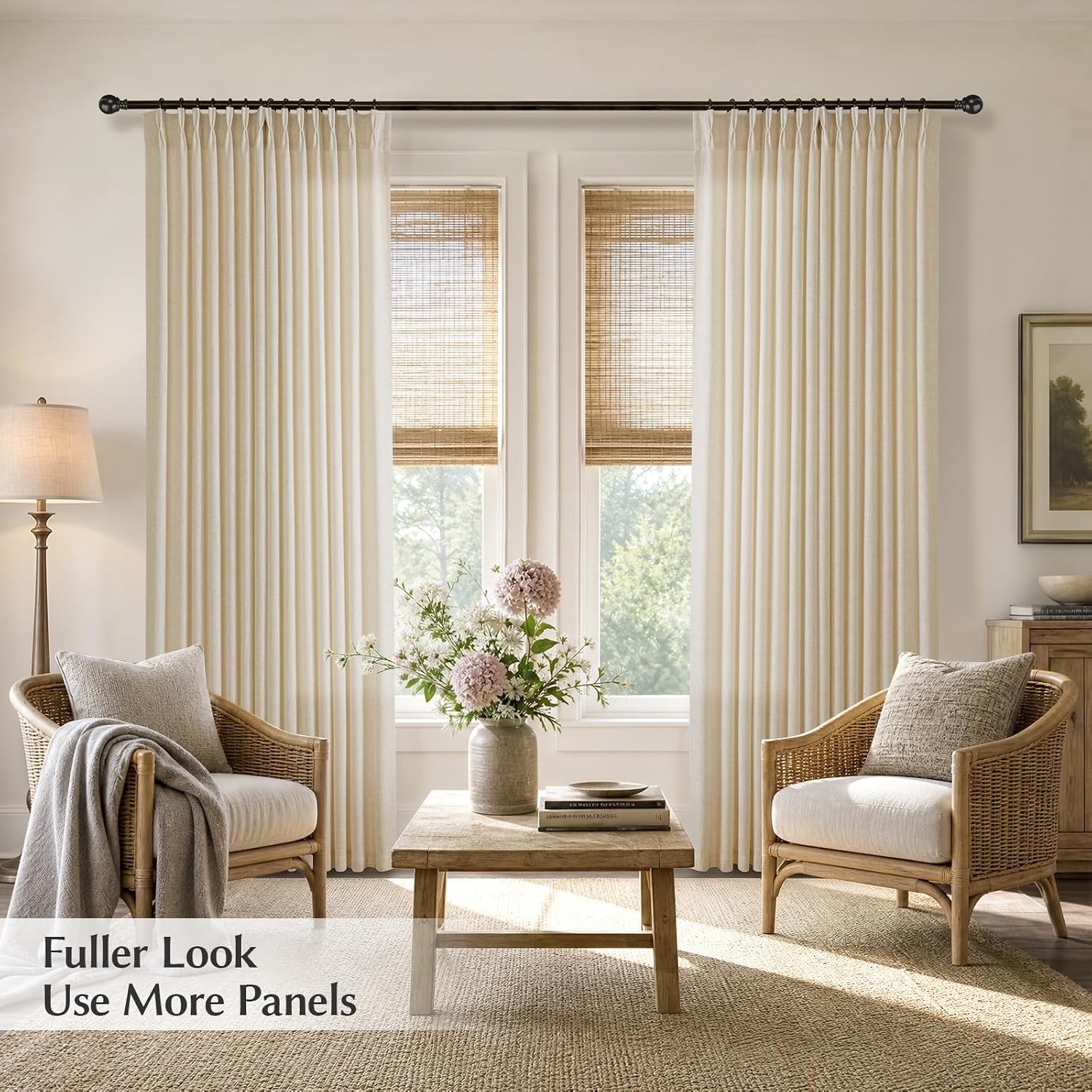 Cream Linen Pinch Pleated Semi Sheer Curtains