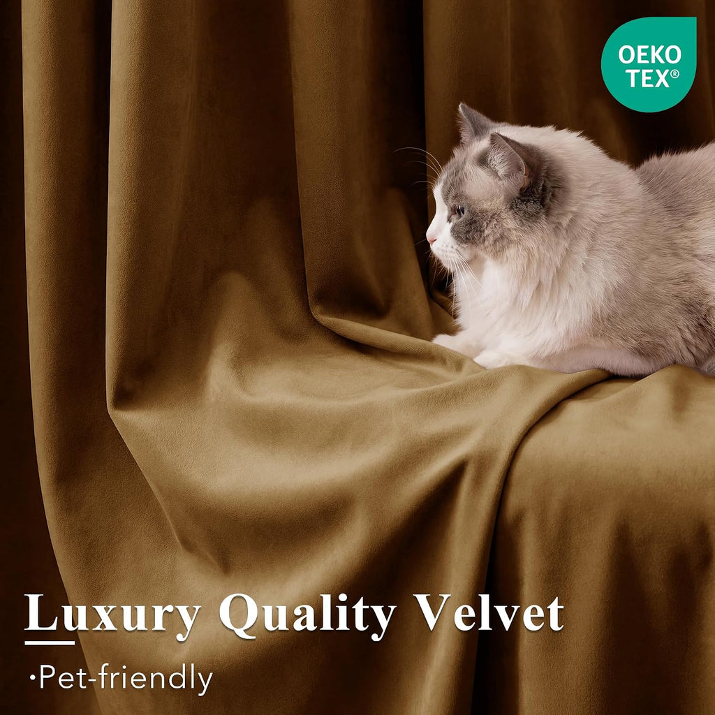 Gold Brown Velvet Blackout Curtains