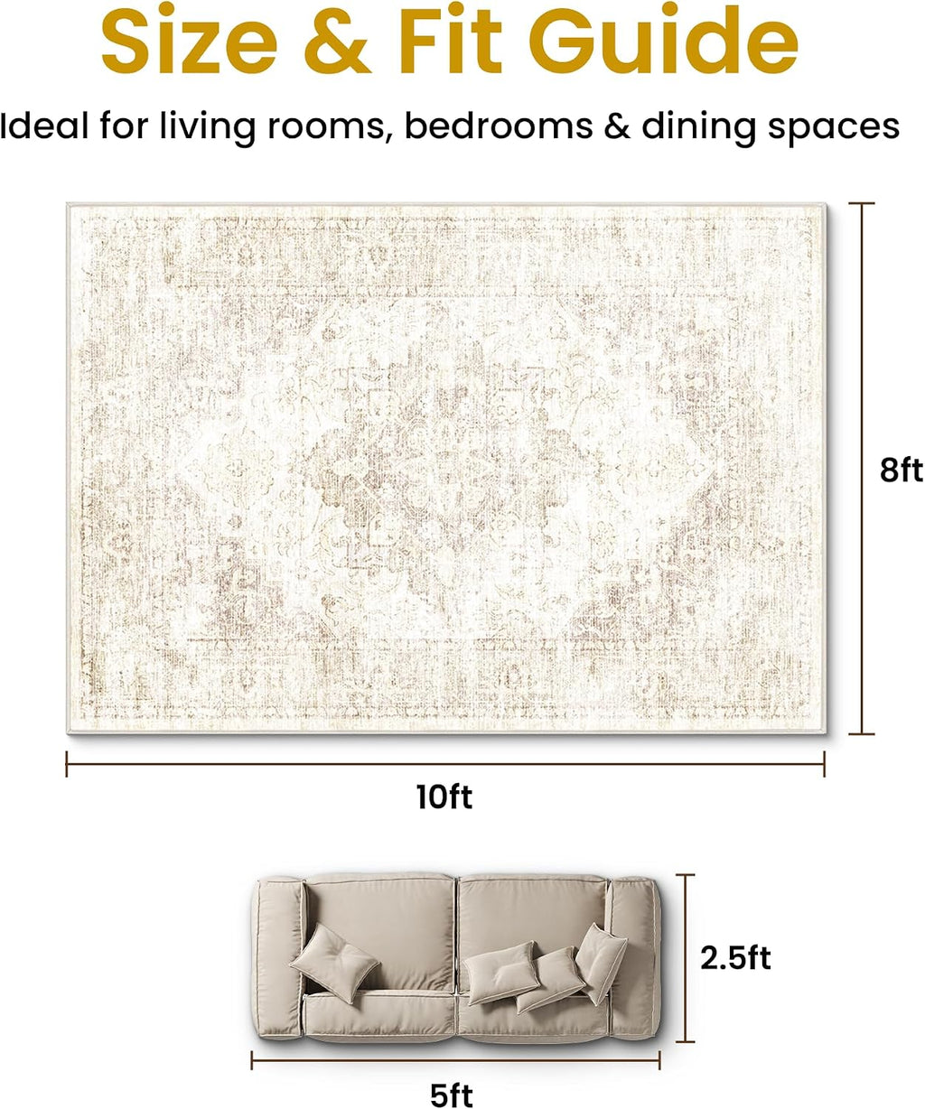 Boho Washable Beige Area Rug
