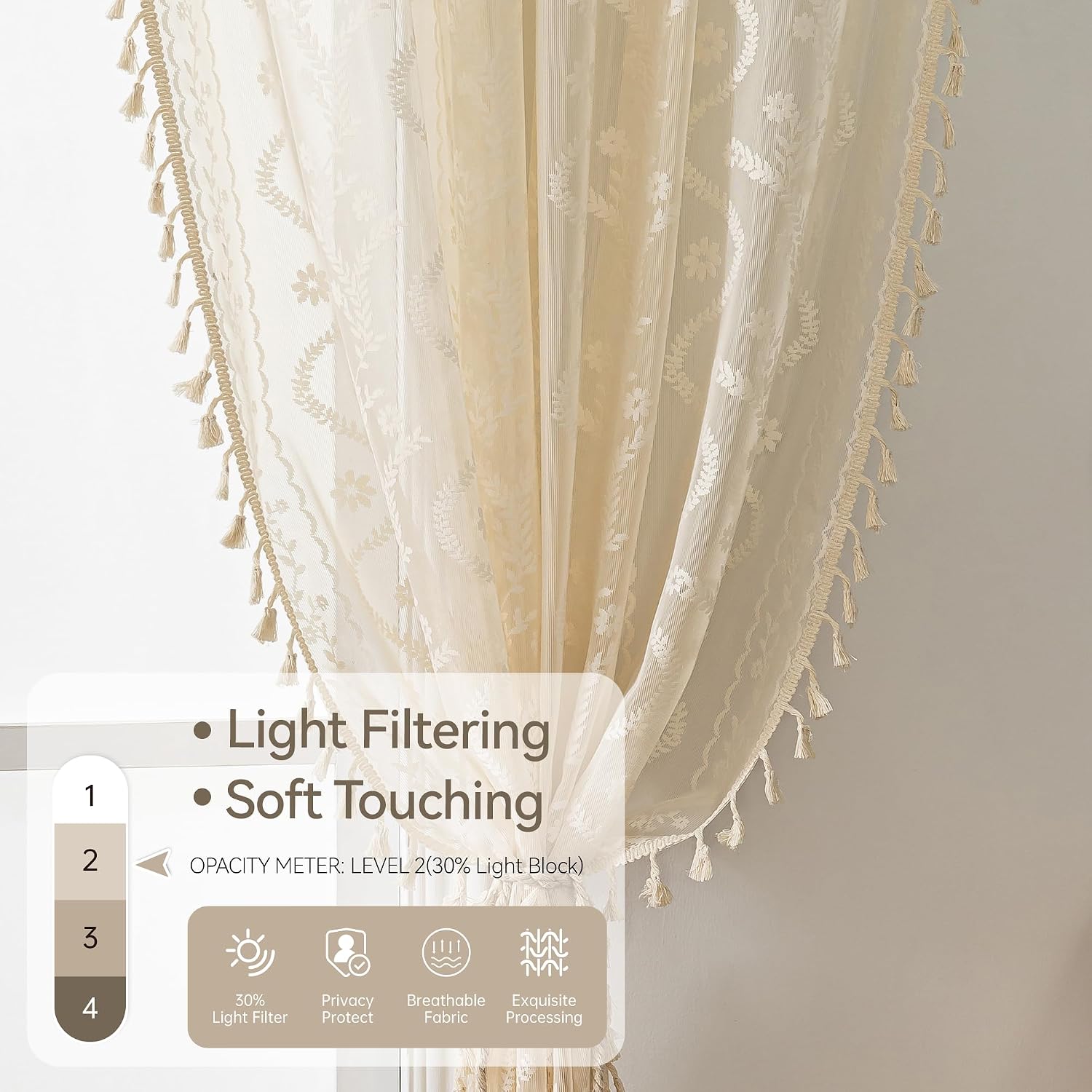 Beige Boho Lace Curtains