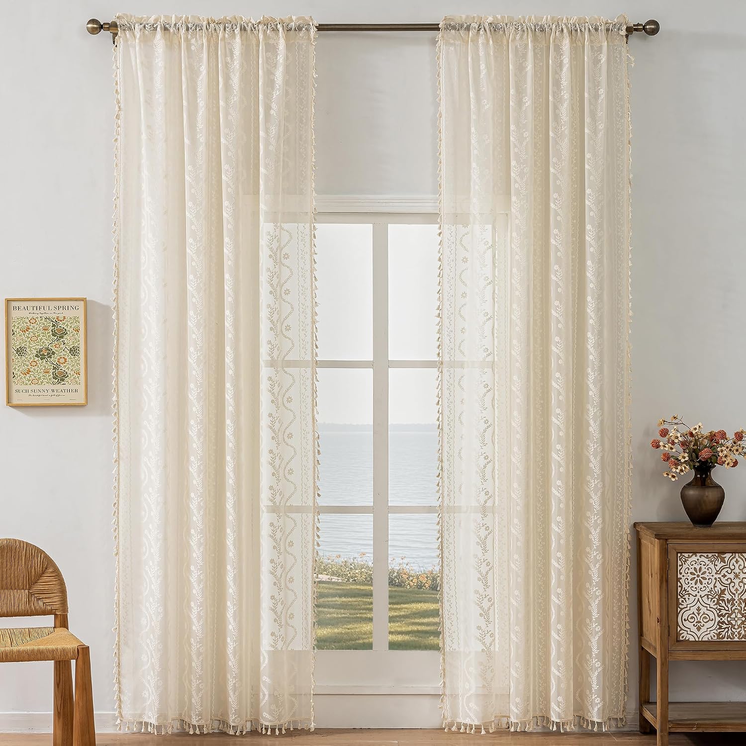 Beige Boho Lace Curtains