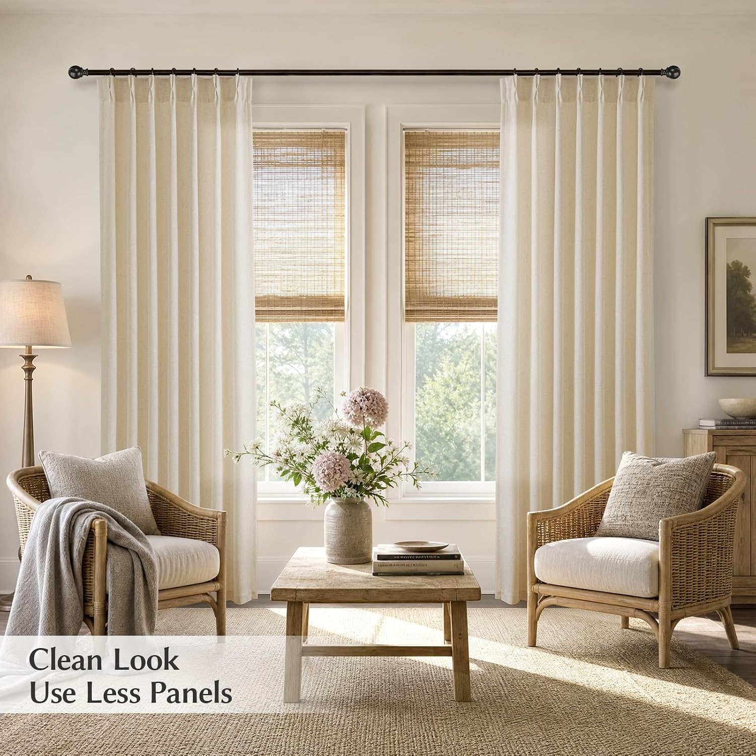 Cream Linen Pinch Pleated Semi Sheer Curtains