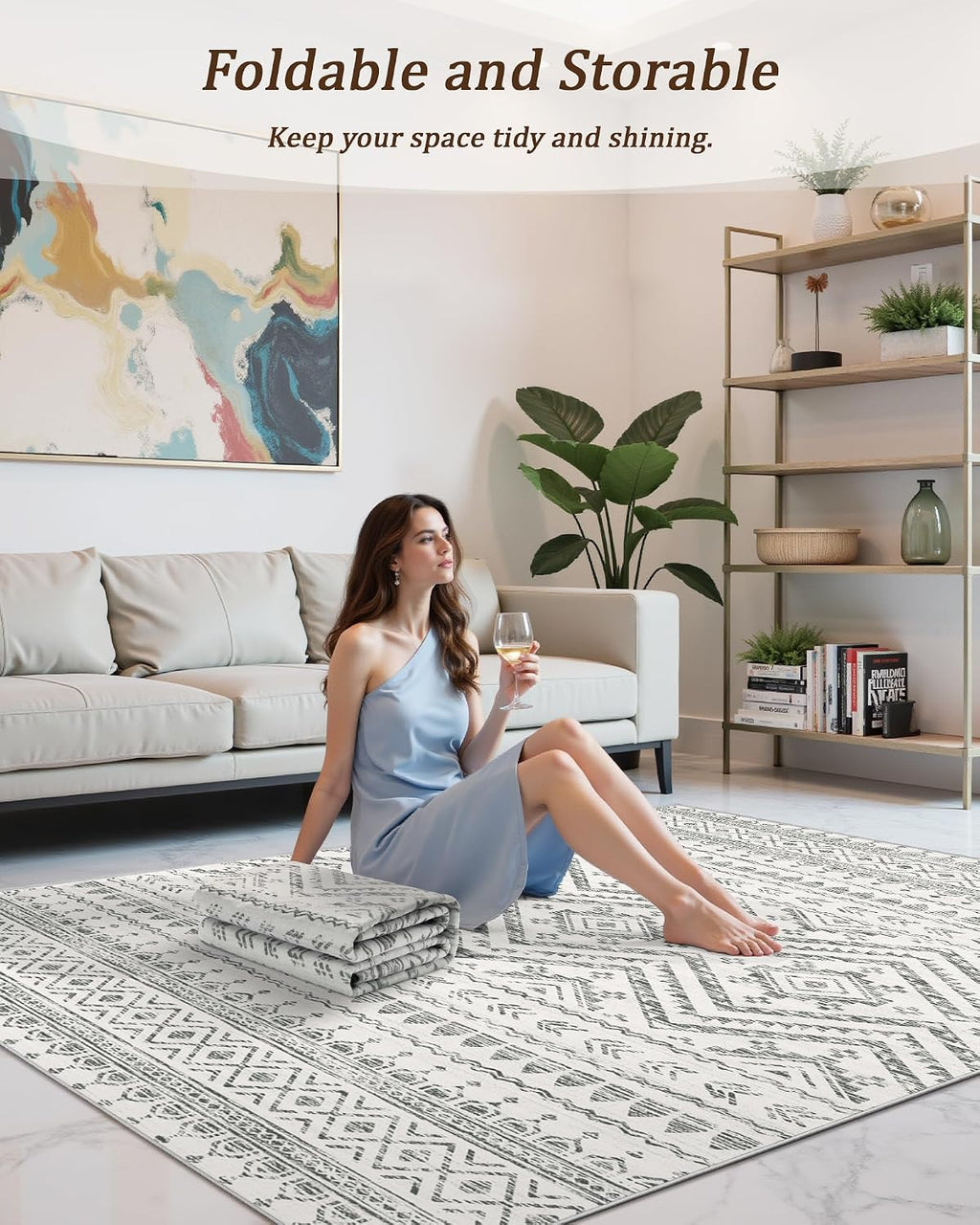 Moroccan Washable Grey Area Rug