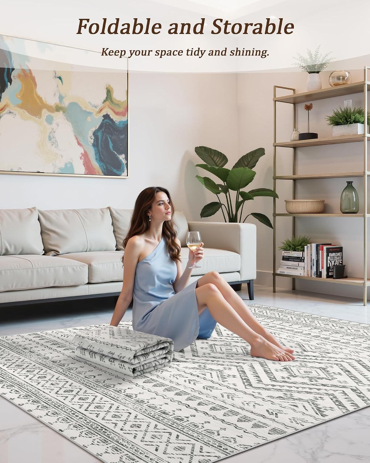 Moroccan Washable Grey Area Rug