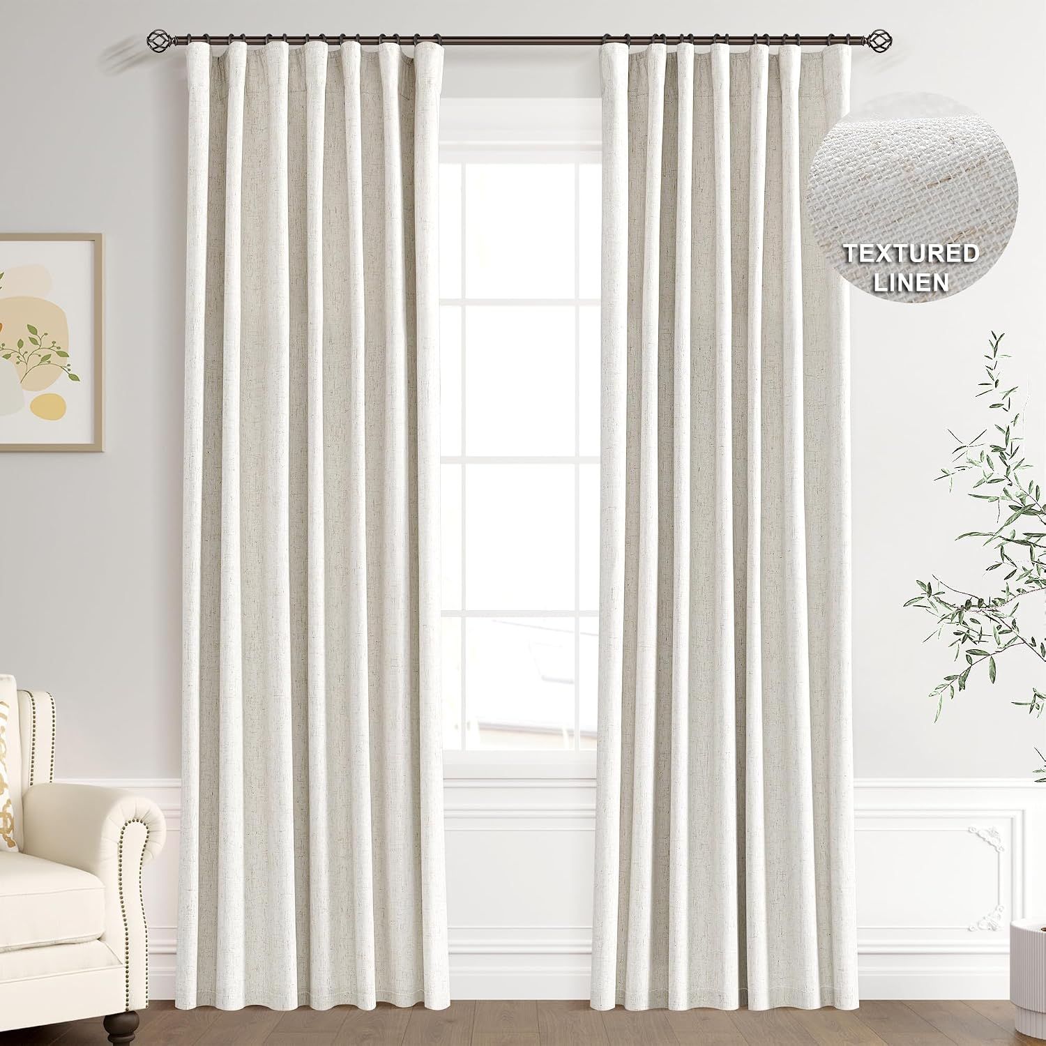 Cream Linen 100% Blackout Curtains