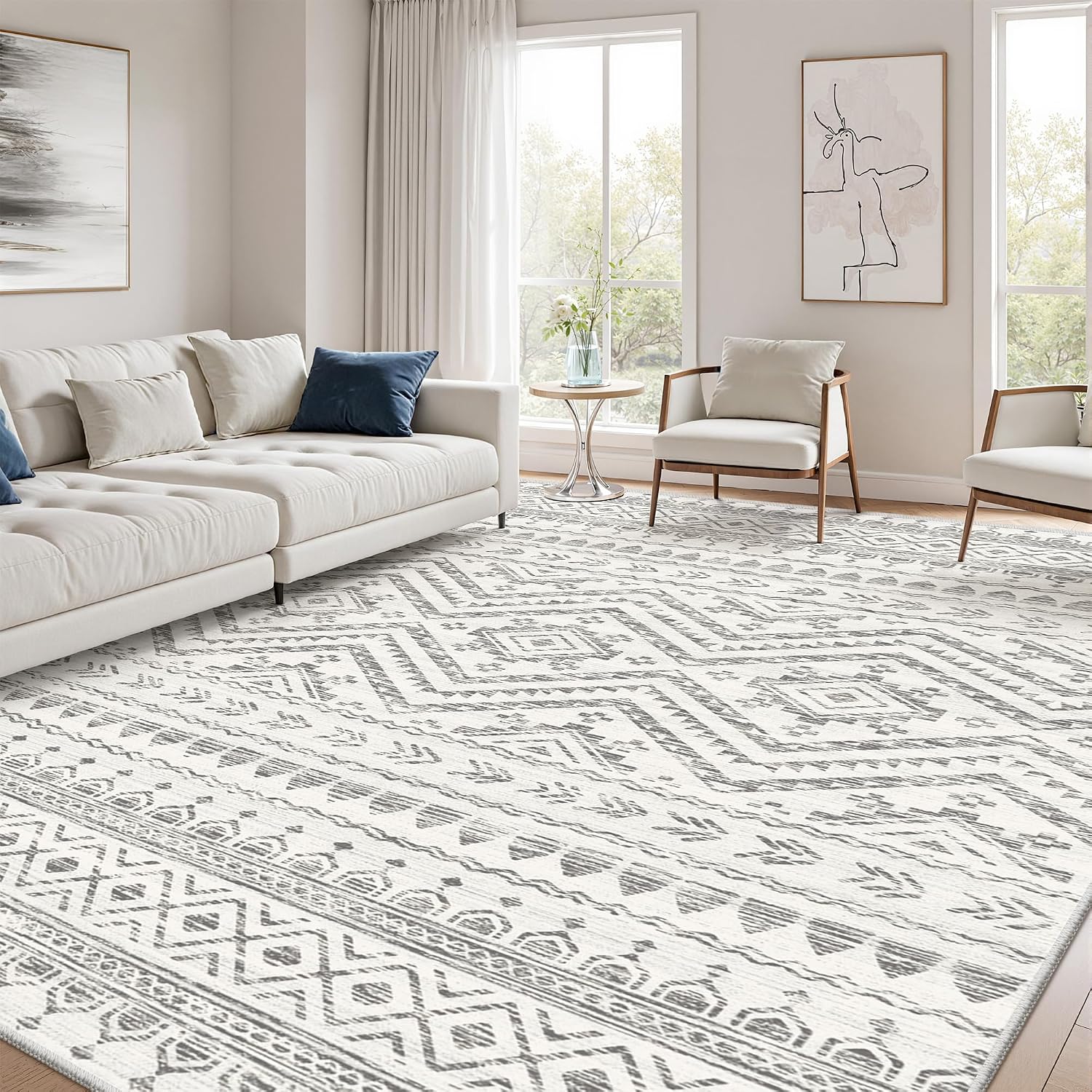 Moroccan Washable Grey Area Rug