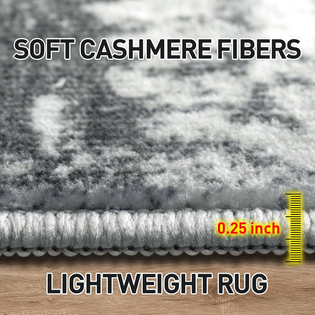Modern Abstract Washable Black Grey Gold Area Rug