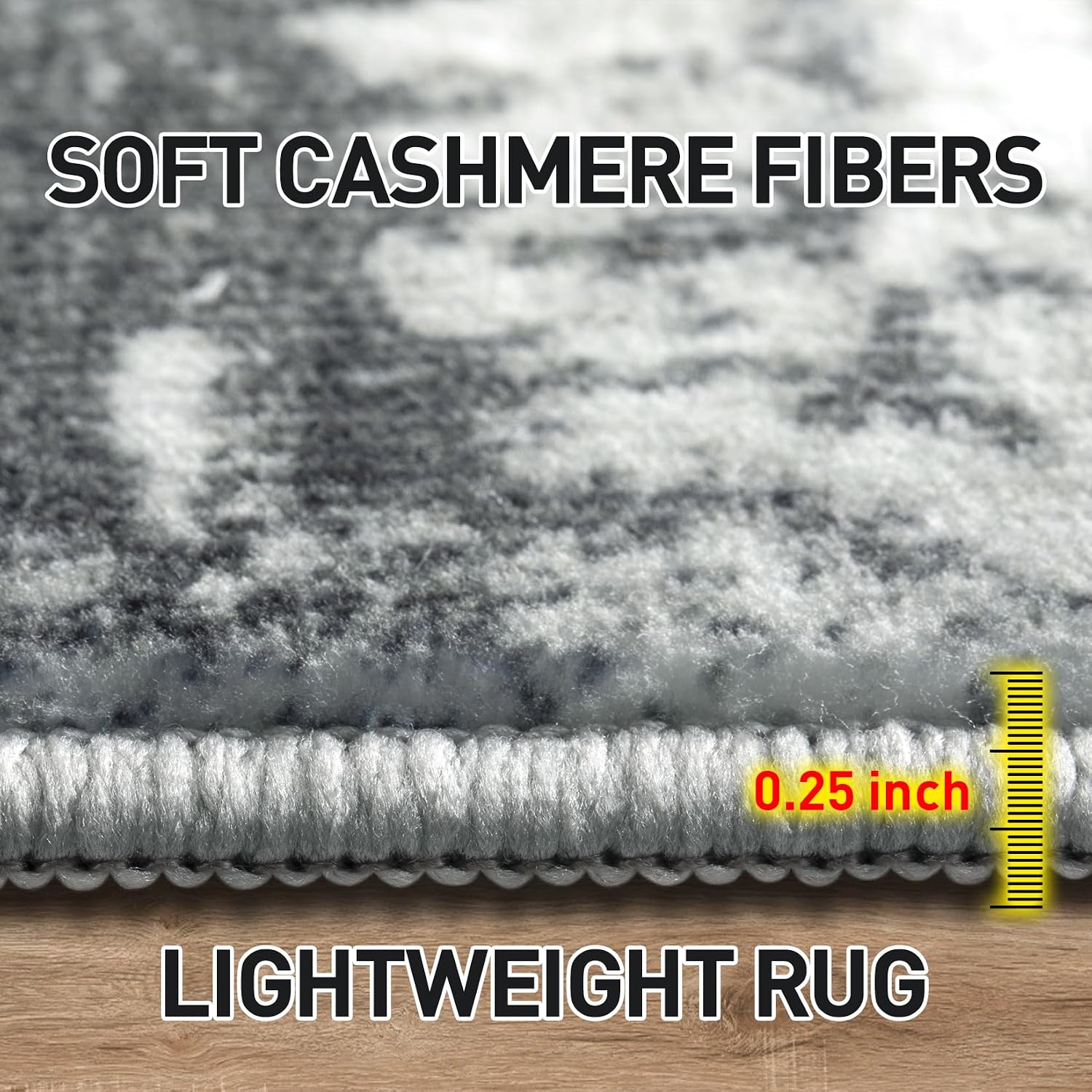 Modern Abstract Washable Black Grey Gold Area Rug