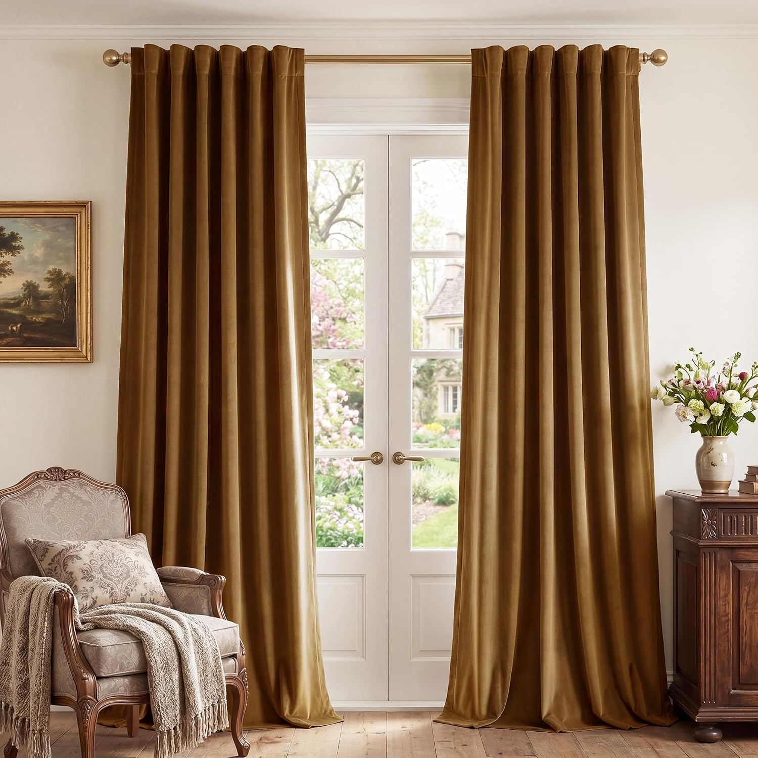 Gold Brown Velvet Blackout Curtains
