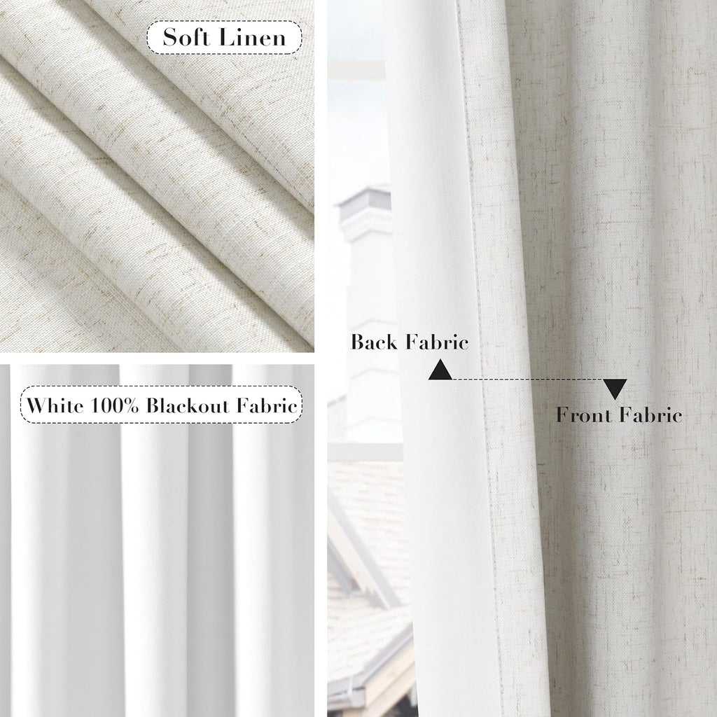 Cream Linen 100% Blackout Curtains