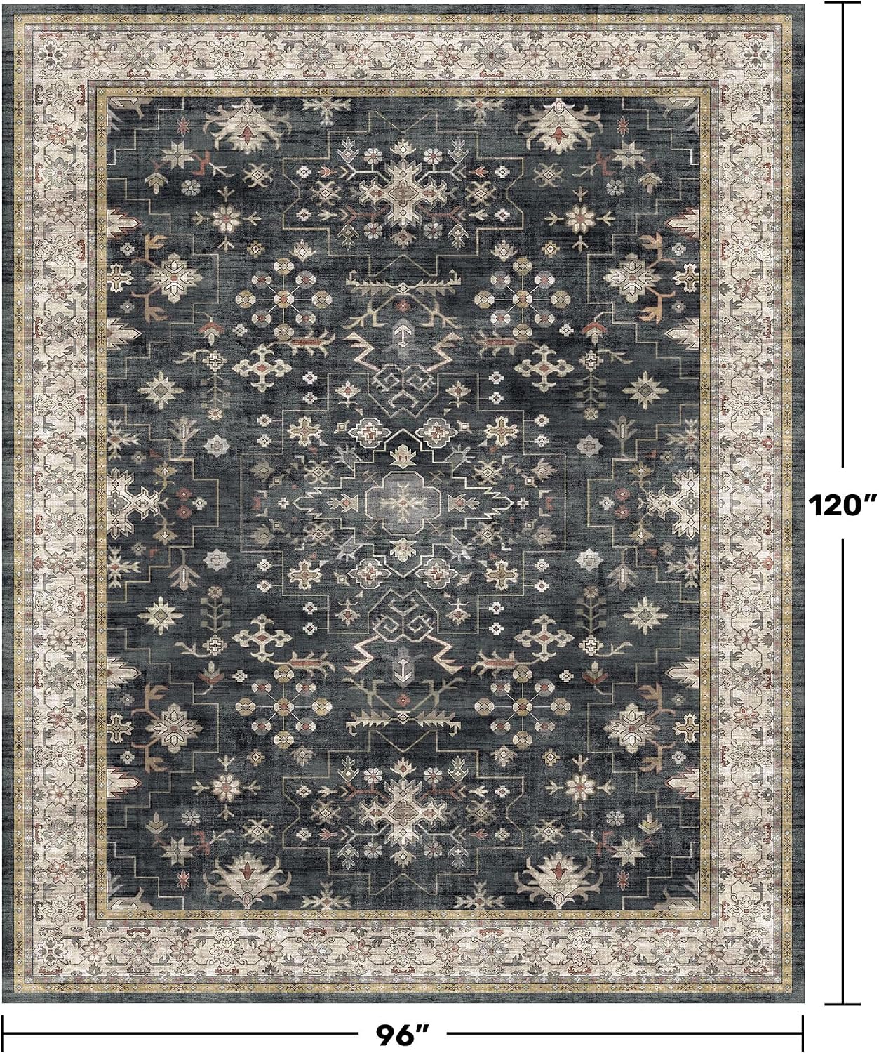 Farmhouse Washable Black Multi Area Rug