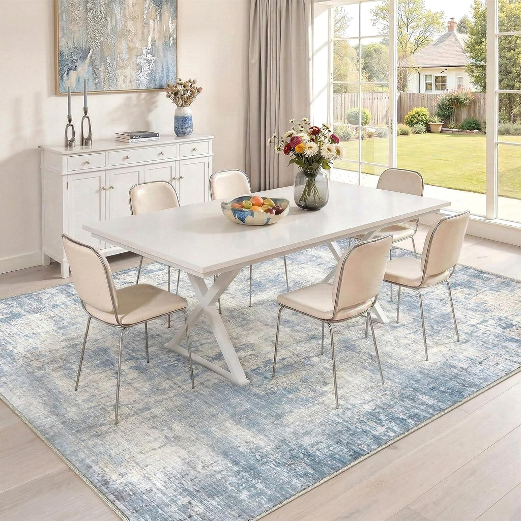Modern Abstract Coastal Washable Blue Area Rug