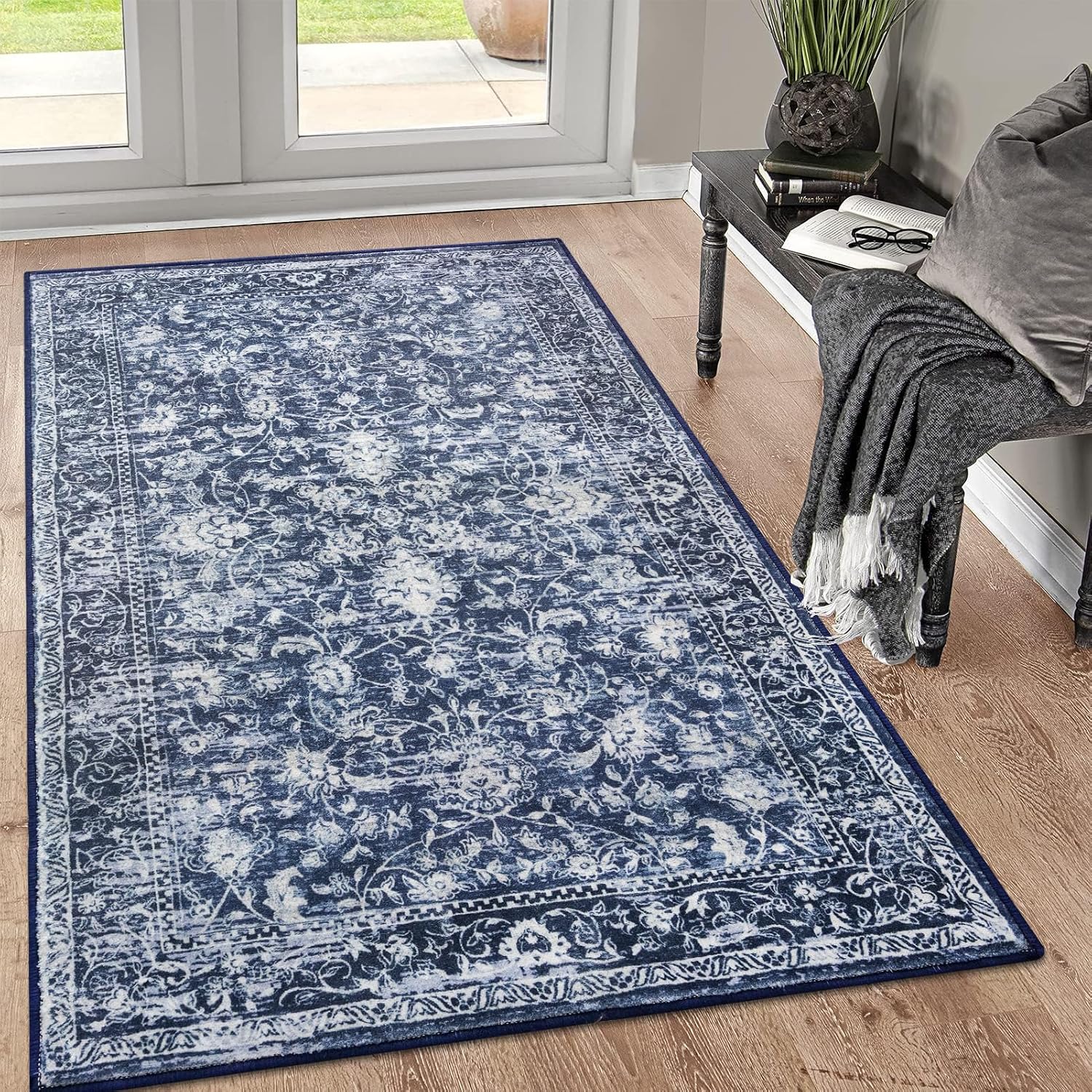 Floral Washable Non Slip Area Rug