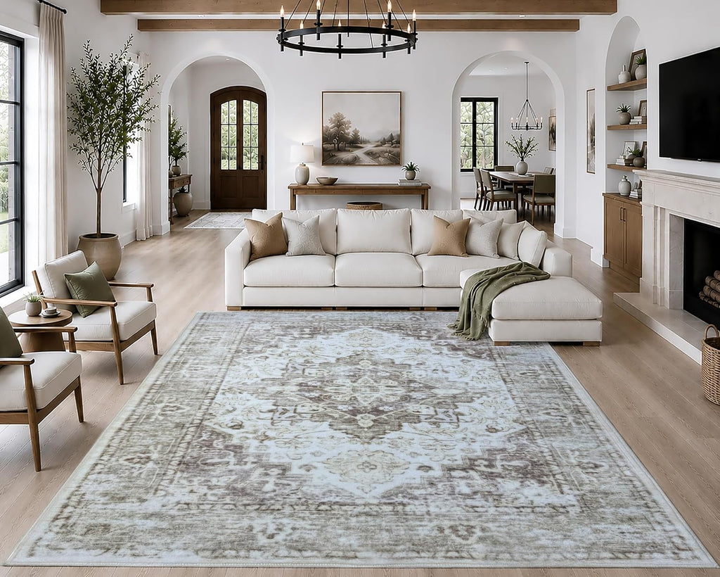 Boho Washable Beige Area Rug