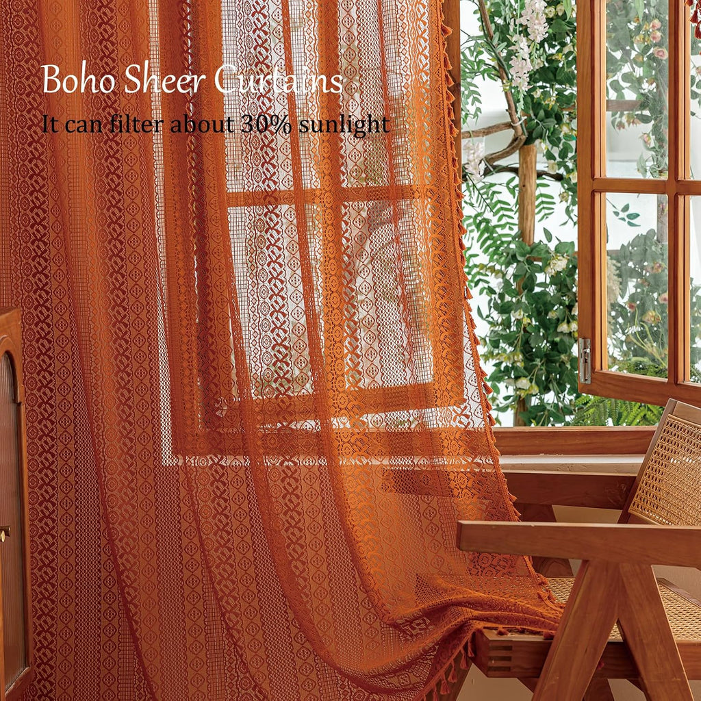 Home Terracotta Boho Lace Curtains
