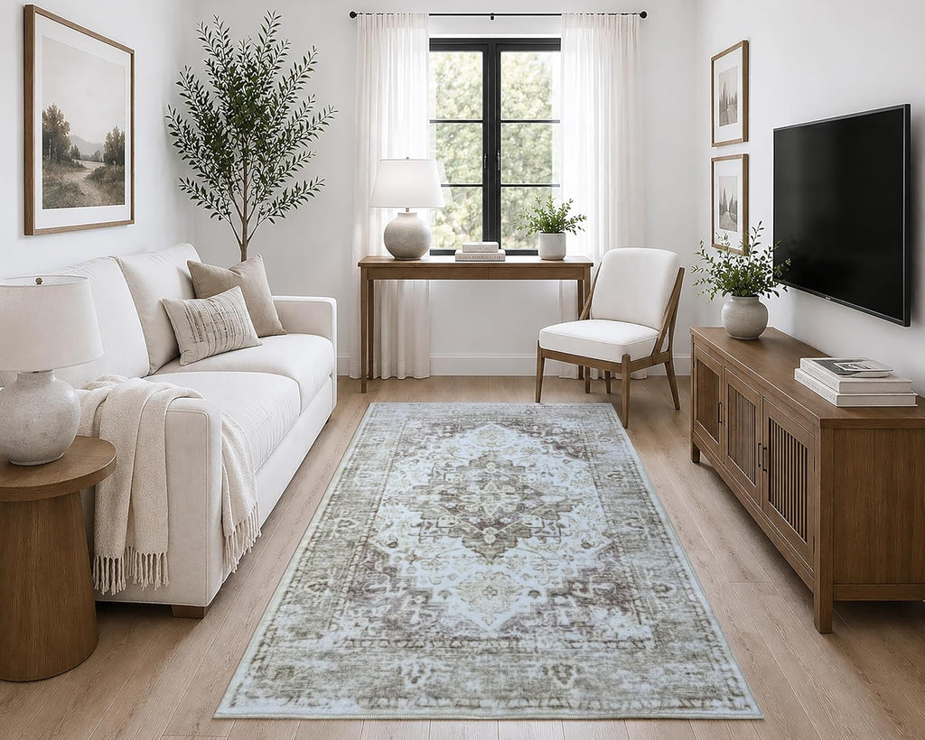 Boho Washable Beige Area Rug