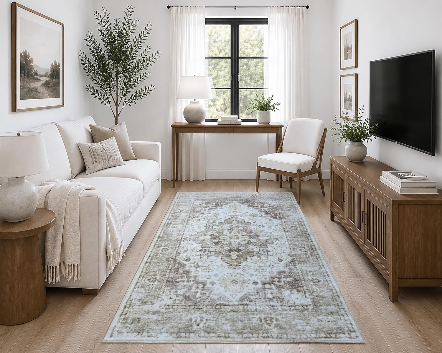 Boho Washable Beige Area Rug