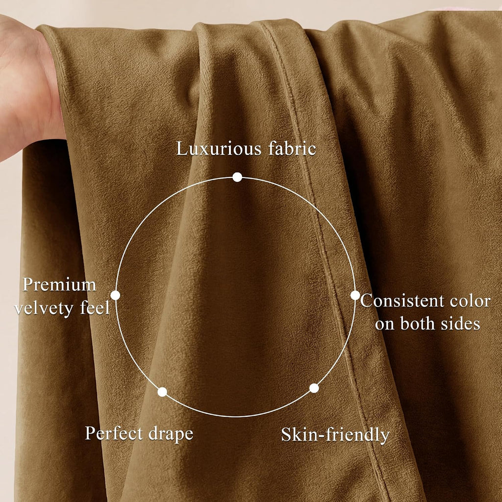 Gold Brown Velvet Blackout Curtains