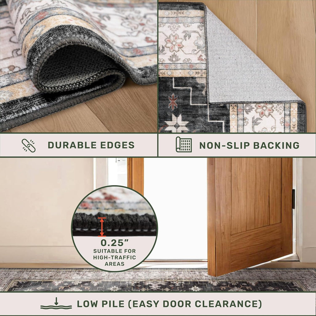 Farmhouse Washable Black Multi Area Rug