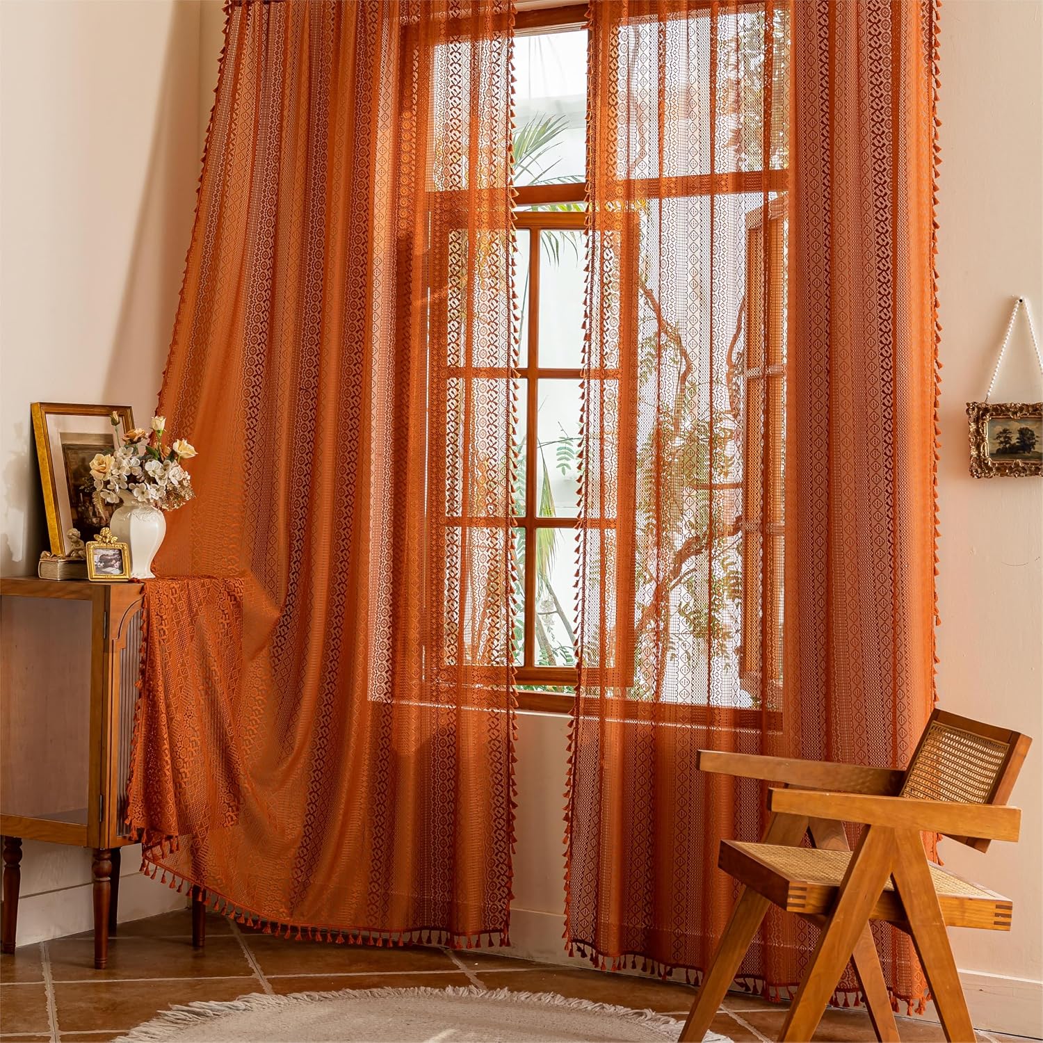 Home Terracotta Boho Lace Curtains