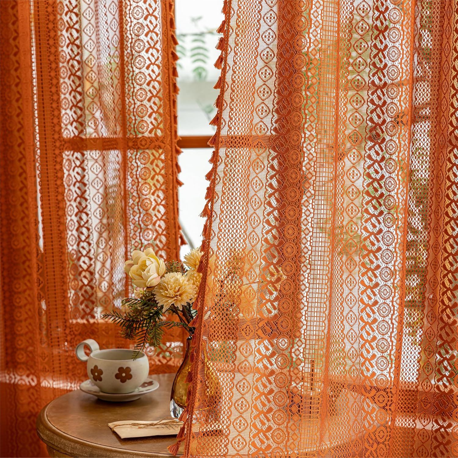 Home Terracotta Boho Lace Curtains